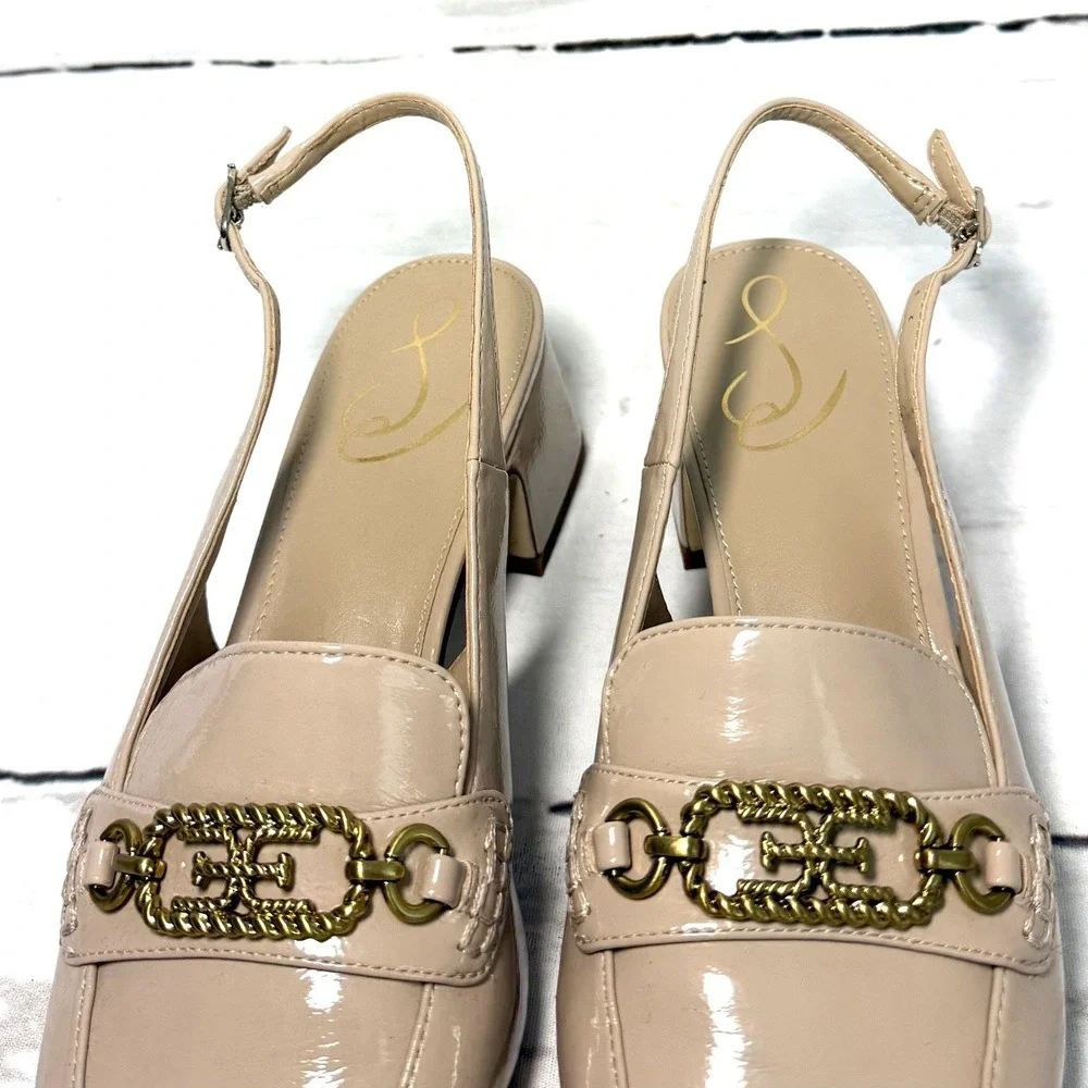 Sam Edelman Teana Shoes Women's 8.5M Beige Slingback Pumps Patent Leather